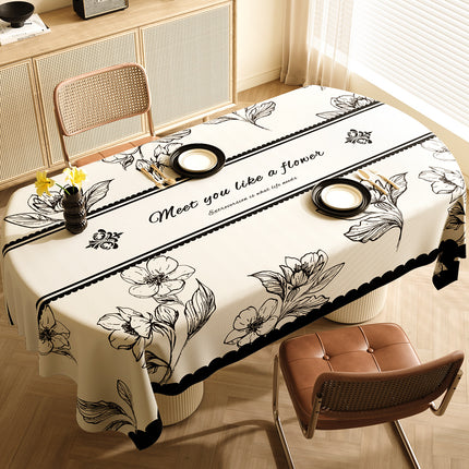 Style D Black And Beige Premium PVC Tablecloth - Oil & Water Resistant Table Cover for Dining Tables (140 x 220 cm)