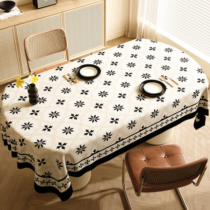 Style F Black And Beige Premium PVC Tablecloth - Oil & Water Resistant Table Cover for Dining Tables (140 x 220 cm)