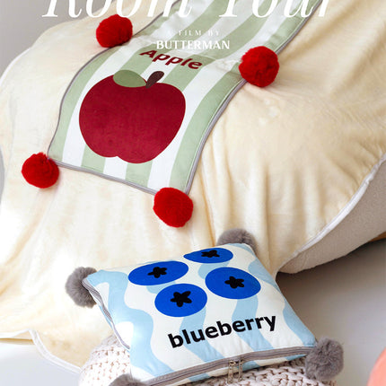 Red Apple Pattern Premium Plush Throw Pillow Blanket Combo – Versatile Sofa Cushion for Home and Car Use, Ideal for Naps and Lounging
