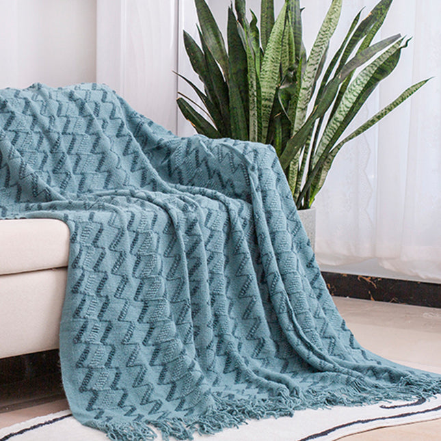 130 180CM Blue Modern Knitted Throw Blanket with Tassels