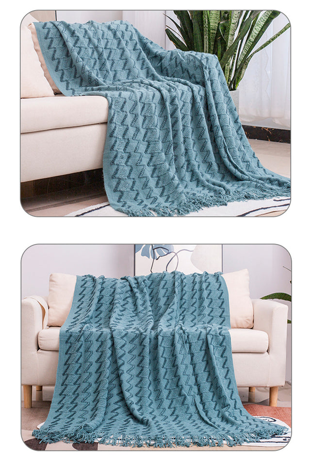 130 180CM Blue Modern Knitted Throw Blanket with Tassels – product detail