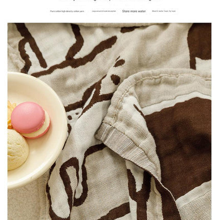 Brown Cherry Pattern Soft and Absorbent 4-Layer Cotton Bath Towel for Adults and Children | Cartoon Design | 80*160 cm | Perfect for Bathing and Lounging