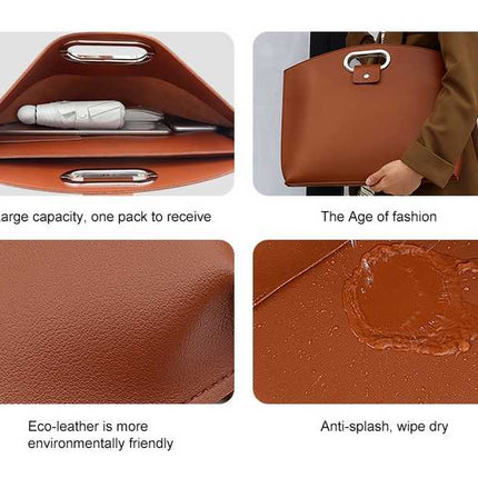 Black Elegant PU Leather Laptop Handbag & Sleeve - Protective and Stylish Laptop Case with Adjustable Strap for 15.6-inch Laptops