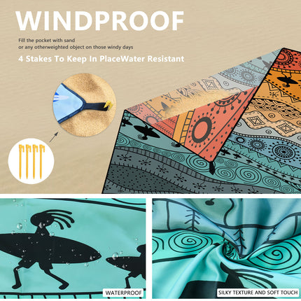 Style STD-001-36 Colorful Quick Dry Beach Mat Sand Proof Waterproof Outdoor Picnic Blanket - Compact & Lightweight