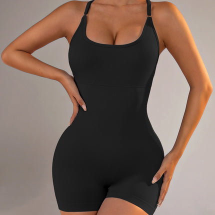 Size XS Black Nylon Seamless Yoga Bodysuit - Women's Athletic Romper, Crisscross Back, Workout Jumpsuit