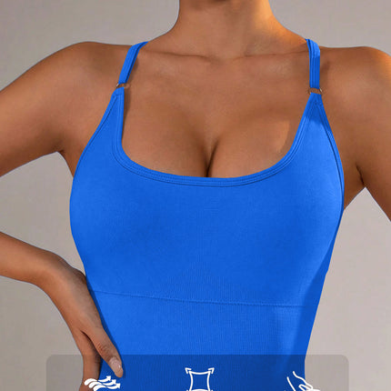 Size XS Royal Blue Nylon Seamless Yoga Bodysuit - Women's Athletic Romper, Crisscross Back, Workout Jumpsuit