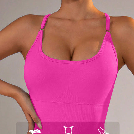 Size L Rose Red Grey Nylon Seamless Yoga Bodysuit - Women's Athletic Romper, Crisscross Back, Workout Jumpsuit
