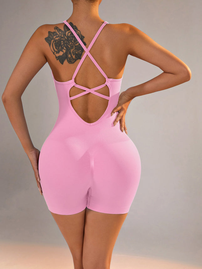 Size S Light Pink Grey Nylon Seamless Yoga Bodysuit