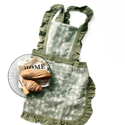 Pink Ruffled Kitchen Apron with Floral Lace - Comfortable Baking & Crafting Apron