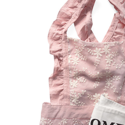 Green Ruffled Kitchen Apron with Floral Lace - Comfortable Baking & Crafting Apron