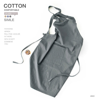 Beige Cotton Linen H-Back Apron - Solid Color Kitchen Cooking Apron with Pocket