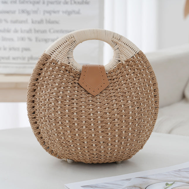 Khaki Boho Circle Straw Bag