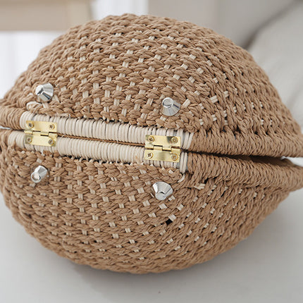 Khaki Boho Circle Straw Bag - Stylish Woven Tote with Round Handles