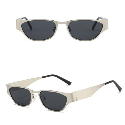 Silver Frame Black Gray Film Retro Cat Eye Sunglasses - Metal Frame, UV400 Protection