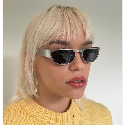 Silver Frame Powder Film Retro Cat Eye Sunglasses - Metal Frame, UV400 Protection