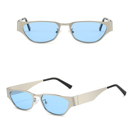 Silver Frame Blue Film Retro Cat Eye Sunglasses - Metal Frame, UV400 Protection