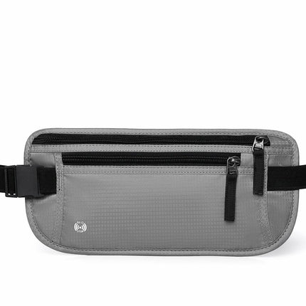 Light Grey Nylon Travel Waist Pack - Waterproof, RFID Blocking, Lightweight