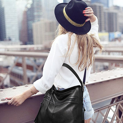 Black Spacious & Stylish  PU Leather Tote Bag -  Versatile Shoulder/Crossbody