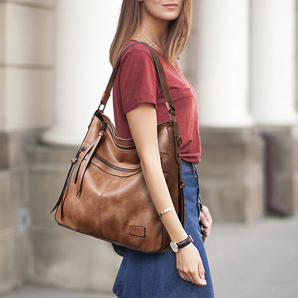 Coffee Spacious & Stylish  PU Leather Tote Bag -  Versatile Shoulder/Crossbody