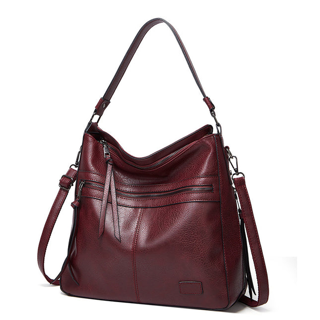 Dark Red Spacious & Stylish PU Leather Tote Bag