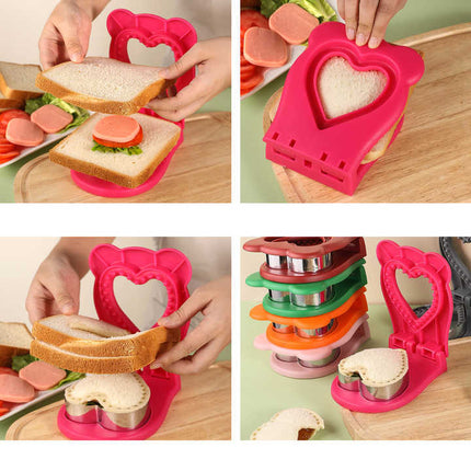 3 Pcs Rose Red Heart Sandwich Maker Sealer - DIY Toast Pocket Bread Cutter & Sealer Mold (PP + 304 Stainless Steel)
