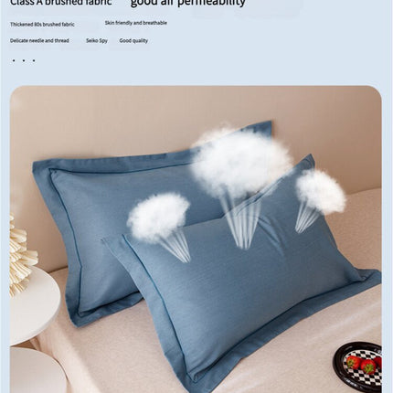 Blue Pure Cotton Flannel Pillowcase Set - Soft, Thickened, Solid Color (Pair, 48x74cm)