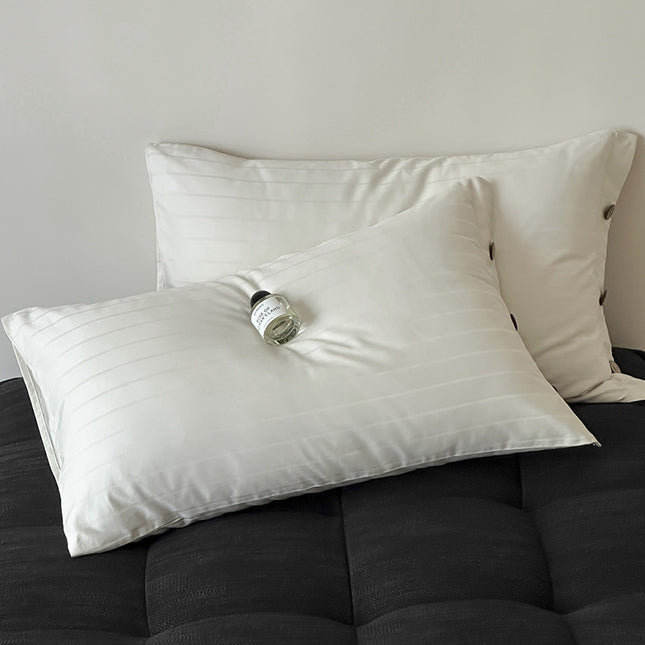 White Wide Stripes Long Staple Cotton Sateen Pillowcase Set