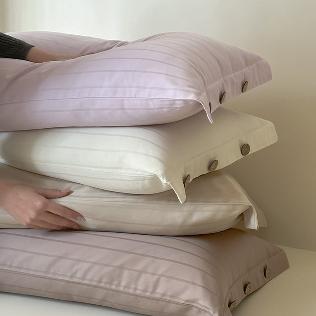 White Wide Stripes Long Staple Cotton Sateen Pillowcase Set – product detail