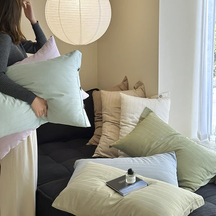 Bright Green Pinstripe Long Staple Cotton Sateen Pillowcase Set - Jacquard Striped, Pure Cotton, 48x74cm (Pair)