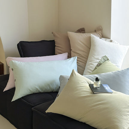 Dark Green Pinstripe Long Staple Cotton Sateen Pillowcase Set - Jacquard Striped, Pure Cotton, 48x74cm (Pair)