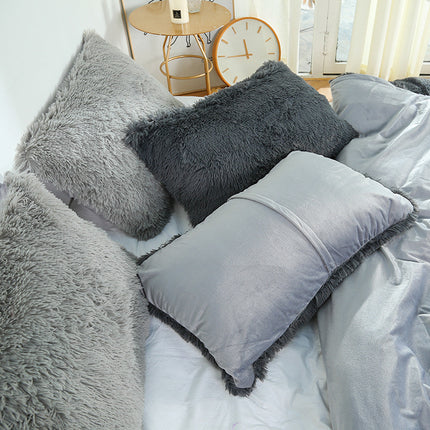White Faux Fur Pillowcase Set - Crystal Velvet Plush Throw Pillow Covers, Bedding Accent (50x70cm, Pair)