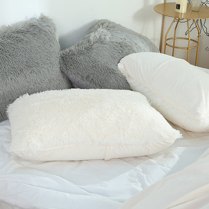 Milky White Faux Fur Pillowcase Set - Crystal Velvet Plush Throw Pillow Covers, Bedding Accent (50x70cm, Pair)