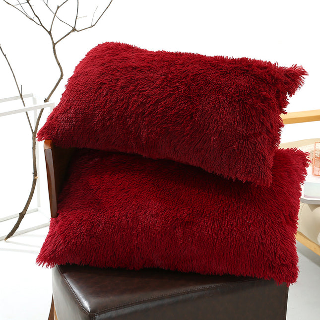 Claret Faux Fur Pillowcase Set