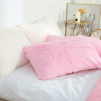 Black Faux Fur Pillowcase Set - Crystal Velvet Plush Throw Pillow Covers, Bedding Accent (50x70cm, Pair)