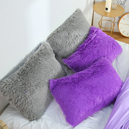 Black Faux Fur Pillowcase Set - Crystal Velvet Plush Throw Pillow Covers, Bedding Accent (50x70cm, Pair)