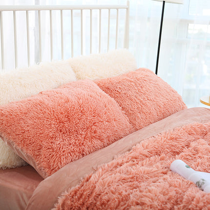 Light Orange Faux Fur Pillowcase Set - Crystal Velvet Plush Throw Pillow Covers, Bedding Accent (50x70cm, Pair)