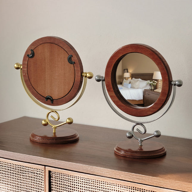 Gold and Brown Vintage Solid Wood Makeup Mirror – product detail