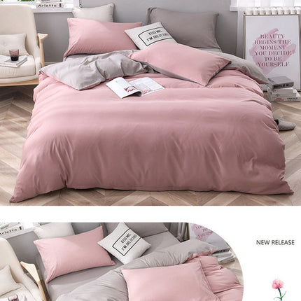 Purple And Pink Stitching Ultra-Soft Solid Color 4-Piece Bedding Set - Queen Size(Suitable for 2m bed)