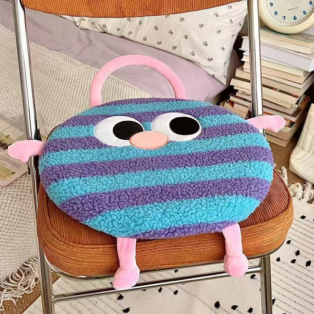 Blue and Purple Stripes Cute Cartoon Round Memory Foam Seat Cushion