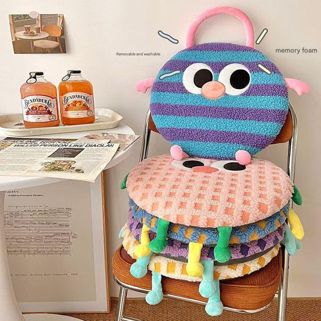 Blue and Purple Stripes Cute Cartoon Round Memory Foam Seat Cushion