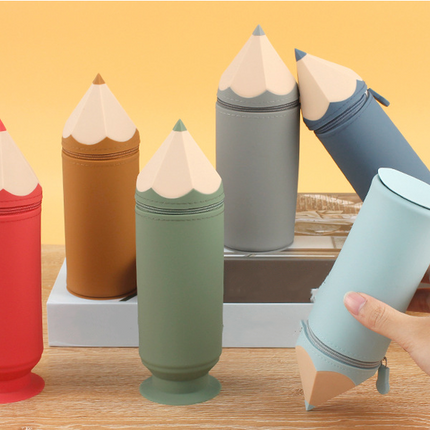 Grey Creative Silicone Pencil Case - High-Value Stationery  - Large Capacity Desk Organizer