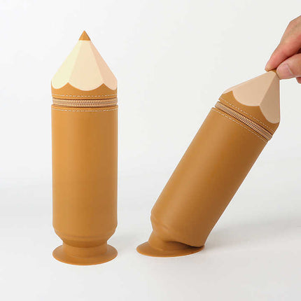 Brown Creative Silicone Pencil Case - High-Value Stationery  - Large Capacity Desk Organizer