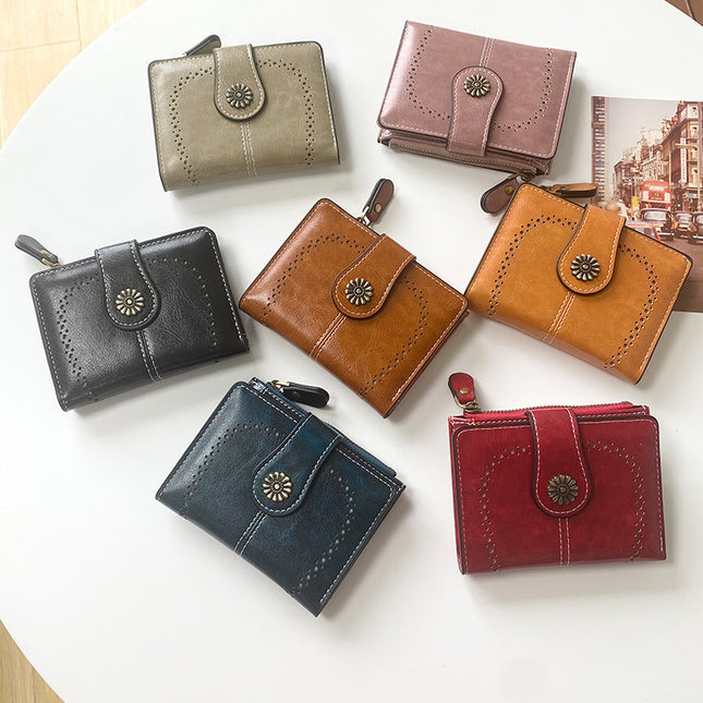 Black Vintage PU Leather Women's Short Wallet – product detail
