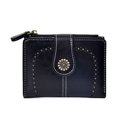 Yellow Vintage PU Leather Women's Short Wallet - Elegant Zipper Coin Pocket Multi-Function Card Holder
