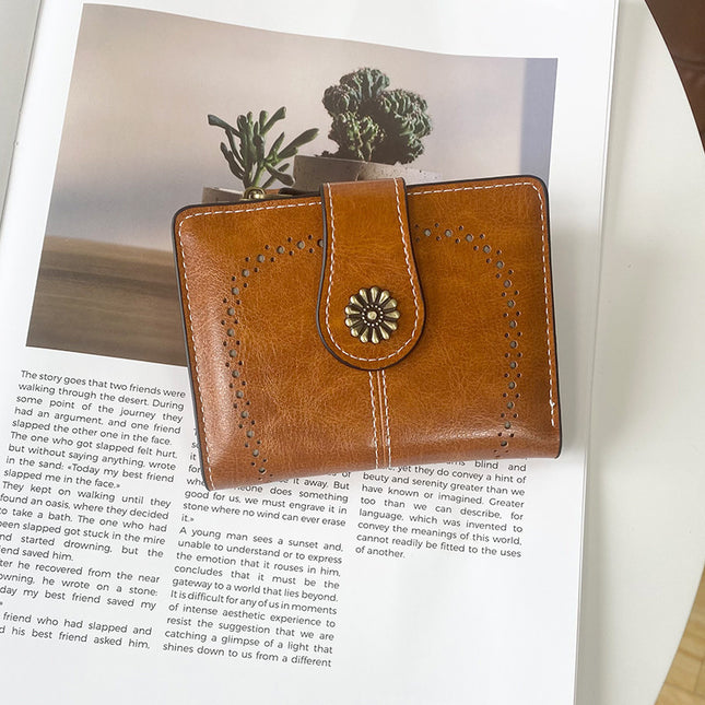 Brown Vintage PU Leather Women's Short Wallet