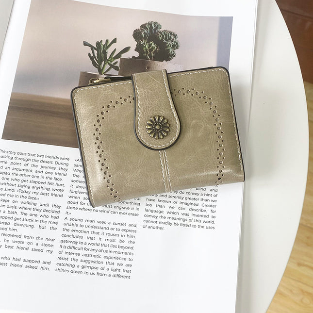 Grey Vintage PU Leather Women's Short Wallet