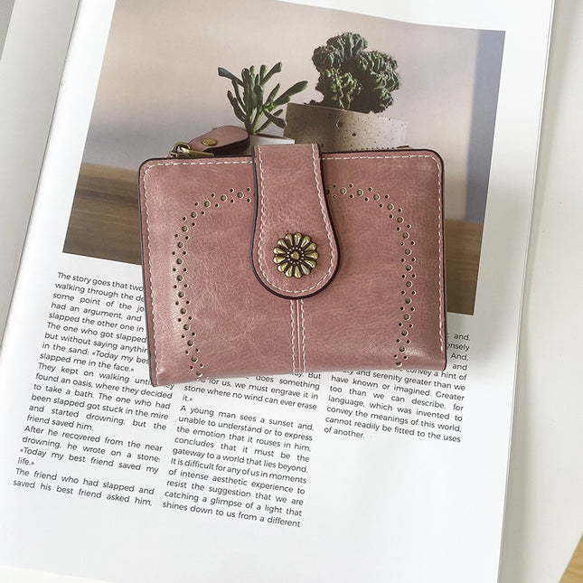 Pink Vintage PU Leather Women's Short Wallet