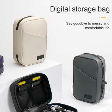 Grey Premium PU Leather Multi-Functional Travel Cable Organizer - Waterproof Digital Storage Pouch