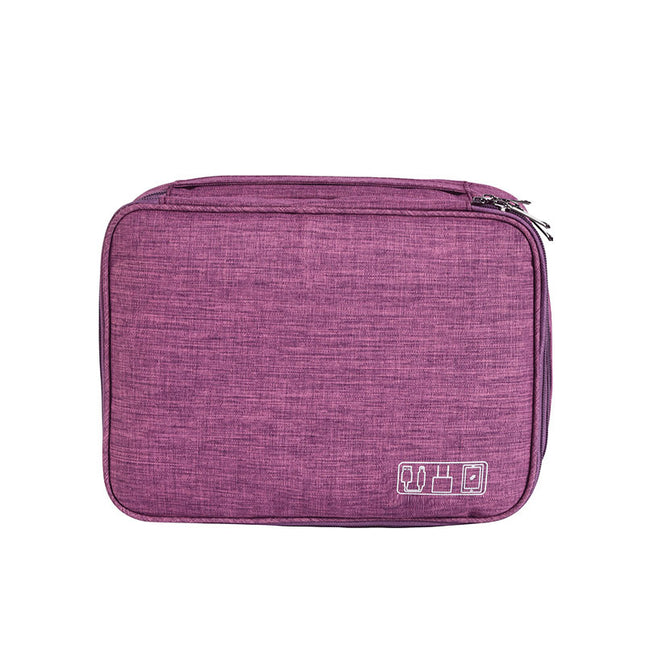 Purple Durable Three-Layer Earphone & Digital Organizer - Waterproof Cosmetic & Cable Storage Pouch(Photography props not included, only the bag)