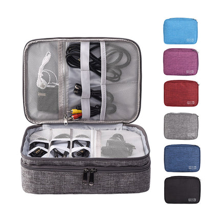 Purple Durable Three-Layer Earphone & Digital Organizer - Waterproof Cosmetic & Cable Storage Pouch(Photography props not included, only the bag)